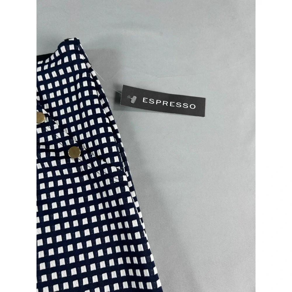 Espresso‎ Womens Skirt XL Blue White Check Pencil Stretch Chic Preppy